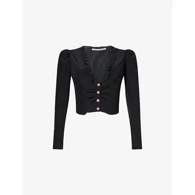 Alessandra Rich Womens  Bustier Ruffled Silk Top In Black