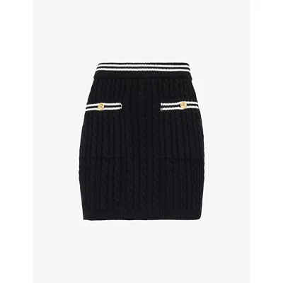 Alessandra Rich Womens Black Cable-knit Slim-fit Cotton Mini Skirt In Multicolor