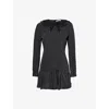 Alessandra Rich Ruffled Velvet And Tulle-trimmed Floral-print Silk Crepe De Chine Mini Dress In Black-white