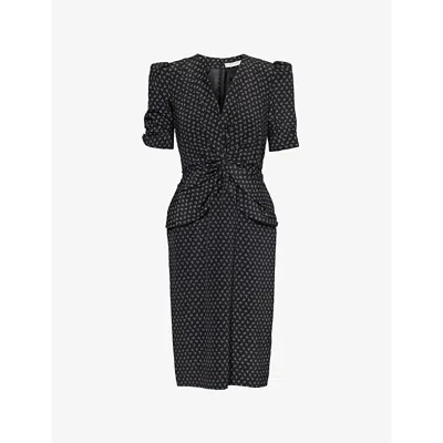Alessandra Rich Womens Black-white V-neck Floral-print Silk Midi Dress