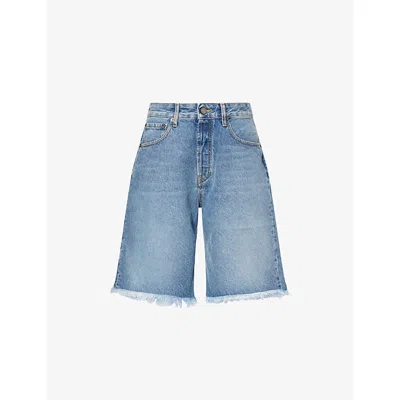 Alessandra Rich Womens Fringed Low-rise Denim Shorts Blue