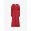 Alessandra Rich Womens Polka-dot Puffed-sleeves Silk Midi Dress Bordeaux Black