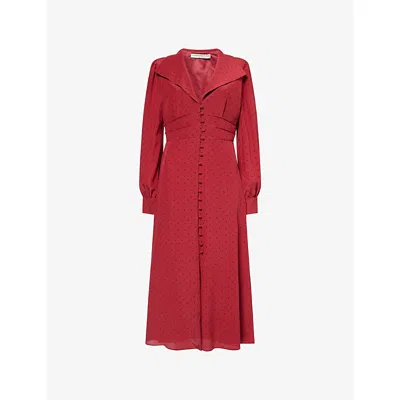 Alessandra Rich Womens Polka-dot Puffed-sleeves Silk Midi Dress Bordeaux Black
