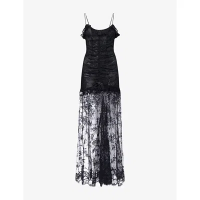Alessandra Rich Womens Black Bow Split-hem Lace Maxi Dress