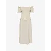 Alessandra Rich Womens Cream-black Bardot-neckline Polka-dot Silk Midi Dress In Cream-black
