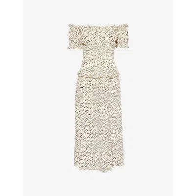 Alessandra Rich Womens Cream-black Bardot-neckline Polka-dot Silk Midi Dress In Nude