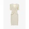 Alessandra Rich Twist-front Gathered Polka-dot Silk Midi Dress In Cream-black