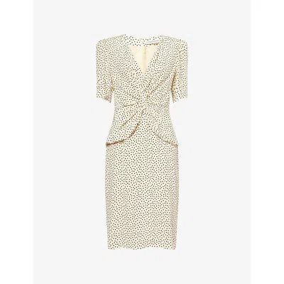 Alessandra Rich Twist-front Gathered Polka-dot Silk Midi Dress In Cream-black