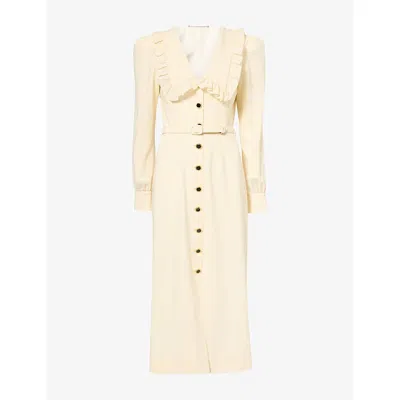 Alessandra Rich Womens Floral-print Collared Silk Midi Dress Vanilla In Gray