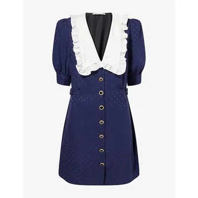 Alessandra Rich Womens Jacquard Buckles Silk Mini Dress Navy Blue