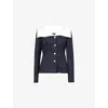 Alessandra Rich Wool Blazer With Contrasting Collar And Gold Buttons In Navy Blue