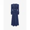Alessandra Rich Womens Navy Blue-white Polka-dot Plunge-v-neck Silk Midi Dress