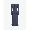 Alessandra Rich Ruffled Polka-dot Silk Crepe De Chine Midi Dress In Navy Blue-white