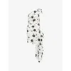 Alessandra Rich Womens White-black One-shoulder Draped Silk Mini Dress In Multi