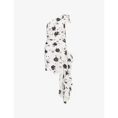 Alessandra Rich Womens White-black One-shoulder Draped Silk Mini Dress In Multi