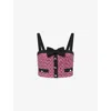 Alessandra Rich Womens Pink-white Sequin Crop Knitted Top In Pink