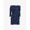 Alessandra Rich Womens Navy Blue-white Polka-dot Draped Woven Mini Dress In Blue