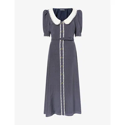 Alessandra Rich Womens Polka-dot Belted Silk Midi Dress Navy Blue-white In Gray