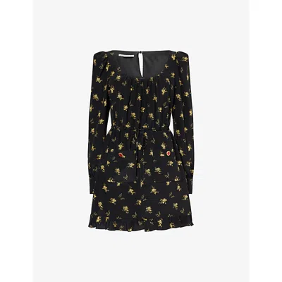 Alessandra Rich Womens Printed Scoop-neck Silk Mini Dress Black-yellow