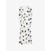 Alessandra Rich Embellished Pleated Floral-print Silk Crepe De Chine Midi Dress In White
