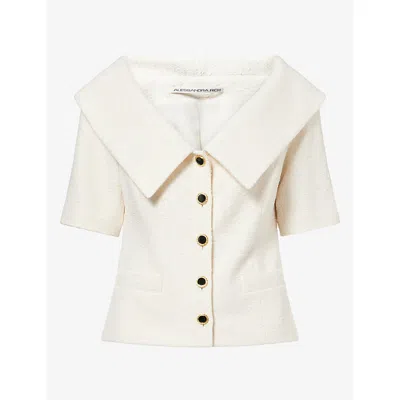 Alessandra Rich Womens Tweed Boucle Off-shoulder Cotton Jacket Ivory