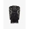Alessandra Rich Womens Black V-neck Puffed-shoulders Lace Mini Dress In Black