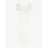 Alessandra Rich Womens White Asymmetric Embellished Lace Gown In White