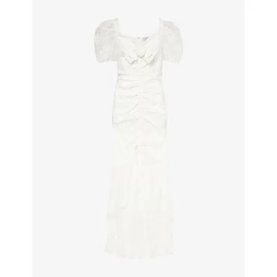 Alessandra Rich Womens White Asymmetric Embellished Lace Gown