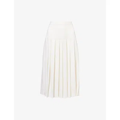 Alessandra Rich Womens White Pleated High-waist Stretch-wool Blend Midi Skirt
