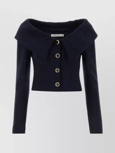 Alessandra Rich Wool Blazer With Button Detailing And Off-the-shoulder Design In Navy