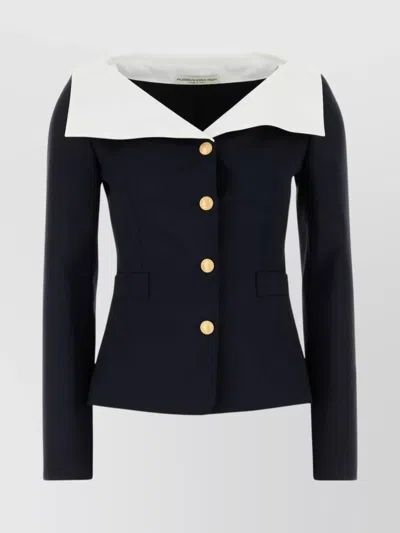 ALESSANDRA RICH WOOL BLAZER WITH CONTRASTING COLLAR AND GOLD BUTTONS