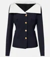 Alessandra Rich Wool Blazer With Contrasting Collar And Gold Buttons In Blue