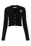 Alessandra Rich Sophisticated V-neck Cardigan With Ruffle Detailing And Cropped Length In Black