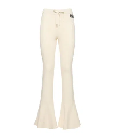Alessandra Rich Wool Blend Rib Knit Flared Pants In Neutral
