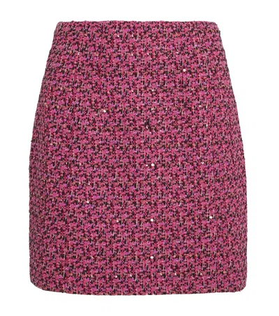 Alessandra Rich Wool-blend Tweed Embellished Mini Skirt In Pink