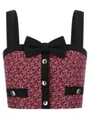 Alessandra Rich Wool Blend Tweed Top With Micro-sequin Embroidery And Bow Detail In Pink