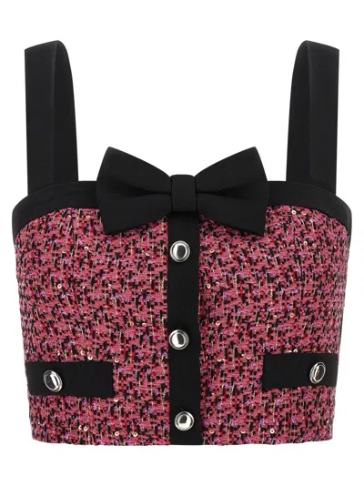 ALESSANDRA RICH ALESSANDRA RICH WOOL BLEND TWEED TOP WITH MICRO-SEQUIN EMBROIDERY AND BOW DETAIL
