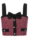 Alessandra Rich Wool Blend Tweed Top With Micro-sequin Embroidery And Bow Detail In Pink