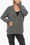Alessandra Rich Wool Cable Knit Oversized Cardigan With Jewel Buttons In Gray