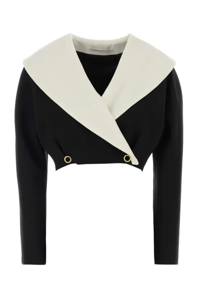 Alessandra Rich Wool Crepe Crop Double Breasted Jacket In Multi