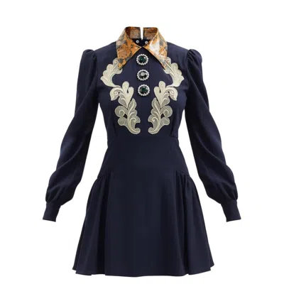Pre-owned Alessandra Rich Wool Crepe Mini Dress With Python Print Collar It42 Us6 In Black