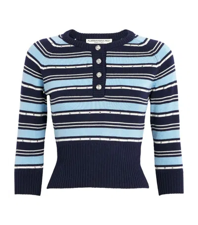 Alessandra Rich Wool Crystal-embellished Striped Sweater In Blue