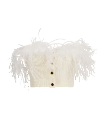 Alessandra Rich Wool Feather-trim Bandeau Top In White
