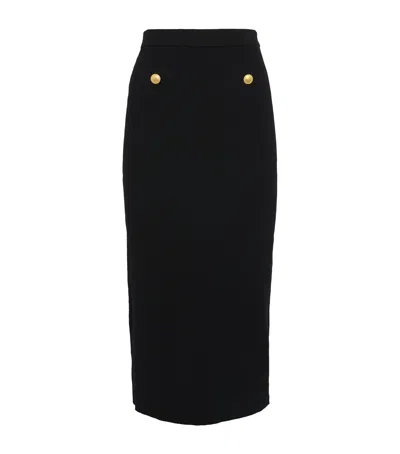 Alessandra Rich Ribbed Texture Midi Skirt With Front Slit In Black