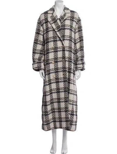 Pre-owned Alessandra Rich Wool Plaid Print Coat W/ Tags In Neutral