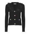 Alessandra Rich Wool Ruffle-trim Cardigan In Black