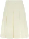 Alessandra Rich Pleated Wool Midi Skirt With Flared Silhouette In Weiss