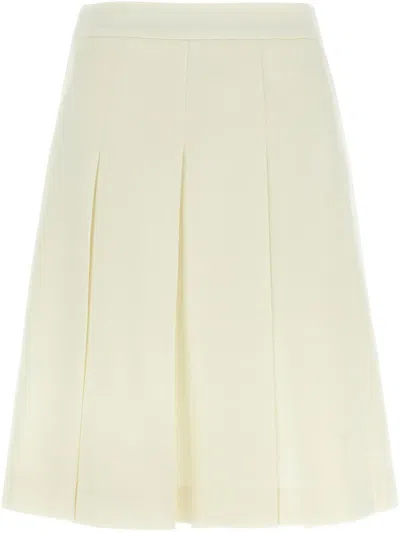 Alessandra Rich Pleated Wool Midi Skirt With Flared Silhouette In White