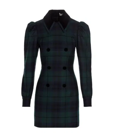 Alessandra Rich Wool Tartan-check Mini Dress In Black