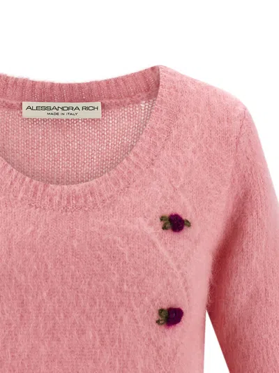 Alessandra Rich Embroidered Mohair Wool Cardigan In Pink